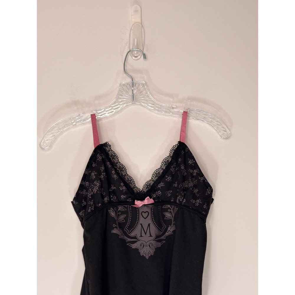 Women's Lace Trim Tank Top Black Bow Floral Babydoll Coquette Whimsigoth Small - Picture 3 of 14
